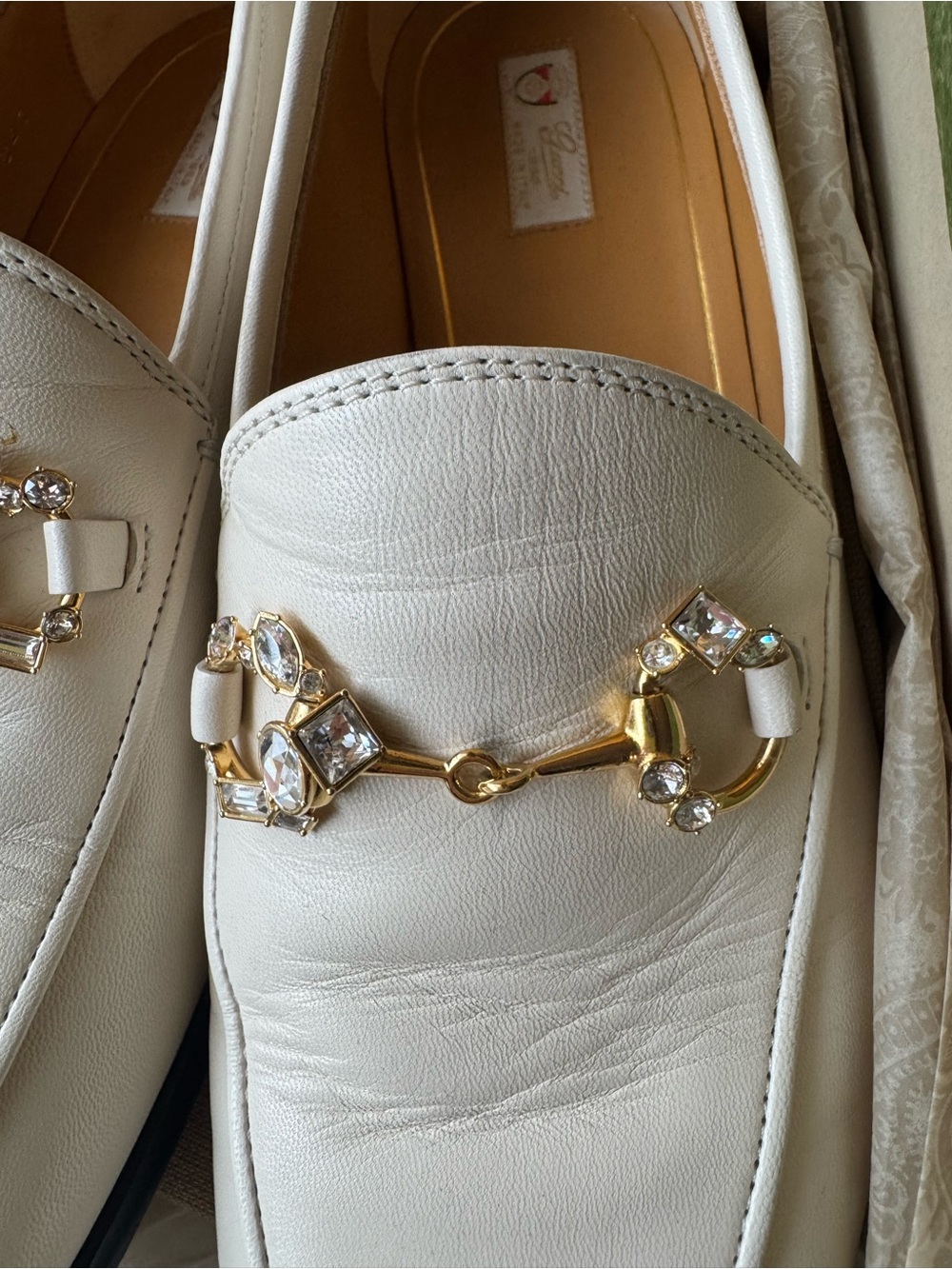 GUCCI Malaga Crystal Horsebit Womens Jordaan Loafers Mystic White (38) - Picture 9 of 13